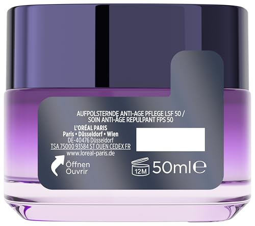 L'Oréal Paris Anti Age Tagespflege LSF 50 für Frauen: hydratisiert die Haut und bekämpft Hautalterung mit 3 Arten von Hyaluronsäure und LSF 50+, Revitalift Filler, 1x 50ml
