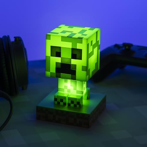 Minecraft Creeper Light, 3D Lamp - Officially Licensed Night Light - 12 cm Tall, Battery Powered, Gaming Room and Bedroom Decor for Minecraft Gamers | Paladone, Green