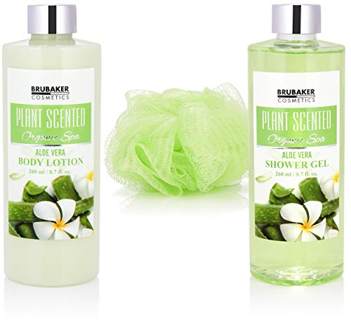 BRUBAKER Cosmetics Bade- und Dusch Set Aloe Vera - 7-teiliges Geschenkset in dekorativer Wanne - Damen Beauty Set mit Badewanne Silber