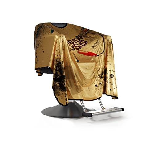 Friseurumhang aus Goldenem Satin, Original Barbermood Barber Cape, Professional Hair Design Salon, Hairdressing Cape, Friseurbedarf, 138 cm x158 cm, luftdurchlässig, einstellbar, waschbar.
