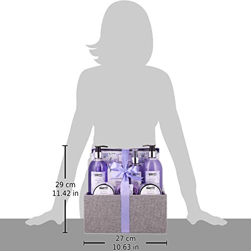 BRUBAKER Cosmetics Bade- und Dusch Set Lavendel Minze Duft - 12-teiliges Geschenkset in dekorativer Jute-Box