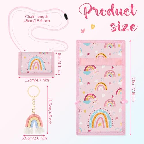 Hestya Kinder Brustbeutel - Dreifach Gefaltete Geldbörse mit Schlüsselanhänger, Portemonnaie zum Umhängen Geschenk für Jungen & Mädchen (Regenbogen)