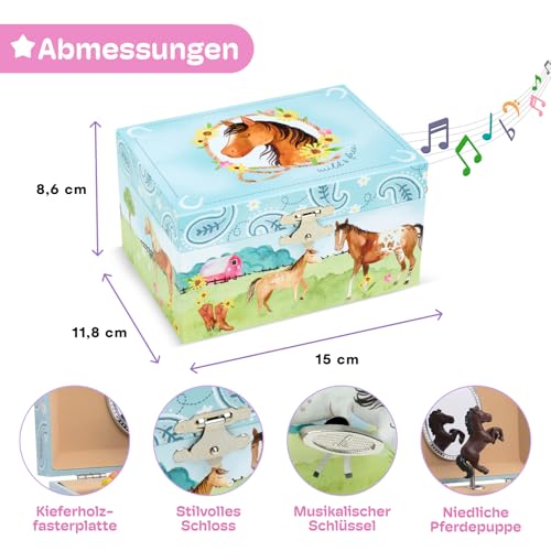 Jewelkeeper Schmuckschatulle Mädchen im Scheunendesign mit drehendem Pferd - Musikalisches Schmuckkästchen für Kinder mit Melodie Home on the Range - Schmuckaufbewahrung für Kinderschmuck