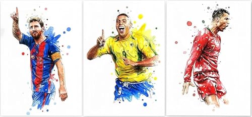 Rcxnm Fußballstar Wandkunst, 3-teiliges Leinwandposter, Sportmotiv Wanddekoration, 60 x 40 cm