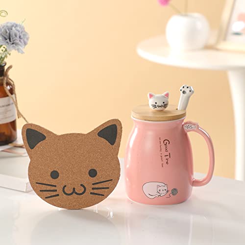 Katzen-Tasse Süße Keramik Kaffeetasse mit deckel,Edelstahl Löffel, Neuheit Morgen Cup Tee Milch Weihnachten Becher Geschenk Teetasse mit Deckel und Sieb Geschenke für Frauen380ML (Rosa)