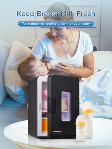 Mini Fridge 15L/21 Cans Mini Fridge for Bedrooms, Upgrade AC+12V DC Power Small Fridge for Bedroom, Car, Office, Travel | Max & ECO Mode, Thermoelectric Cooler and Warmer | for Skincare, Beauty, Drink