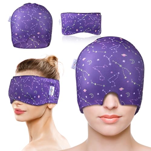 my novel things 2 Stück Migräne Maske und Augenmaske Kühlend, Migräne Kühlmaske, Migraine Relief Cap, Kopfschmerzen Kühlmaske, 360° Gel Surround Kühlpads zur Linderung von Migräne Kopfschmerzen, Druck
