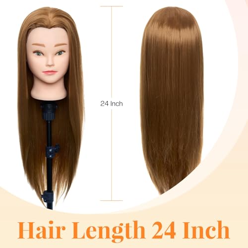 Neverland 24 Zoll Frisierkopf Echthaar Übungskopf Friseurkopf Friseursalon Trainingsköpfe für Friseure Puppenkopf Friseur Mannequin kopf mit Tischhalter + Haar Styling Braid Set