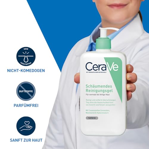 CeraVe Schäumendes Reinigungsgel für Gesicht und Körper, Feuchtigkeitsspendend und hautstärkend, Für normale bis fettige Haut, Mit Hyaluron und 3 essenziellen Ceramiden, 562 ml