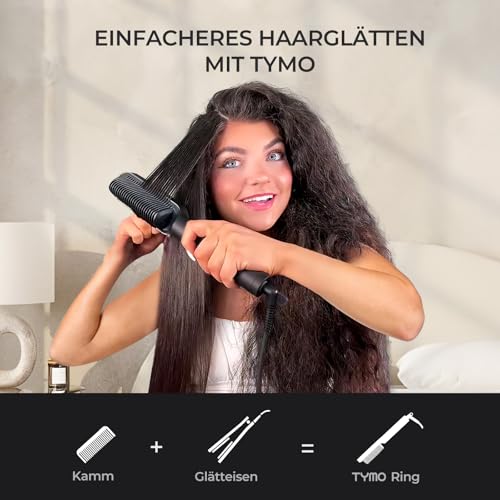 TYMO RING Glättbürste, Verbrühungsschutz Glätteisen, Glättungskamm verhindert Haarziehen, 25s Schneller Keramikerwärmung, Professioneller Haarglätter zum Glätten, 5 Wärmestufen, 130°C-230°C, Schwarz