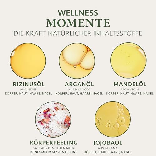 Satin Naturel Verwöhnendes Geschenkset Frauen mit BIO Arganöl + Rizinusöl + Mandelöl + Jojobaöl + Body Scrub aus Totes Meer Salz – Geschenke für Frauen - Luxus-Geschenkbox Naturkosmetik