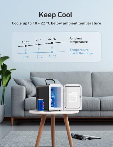 AstroAI Mini Fridge 4 Litre, 6 Can Portable AC+DC Power Cooler, for Bedrooms, Cars, Offices; Skincare, Makeup, Cosmetics, Food (Black)
