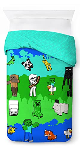 Jay Franco Minecraft Creative Mode Kinderbettwäsche-Set aus 100 Baumwolle, 135 x 200 cm, Einzelbettgröße – Bettbezug und Kissenbezug 80 x 80 cm