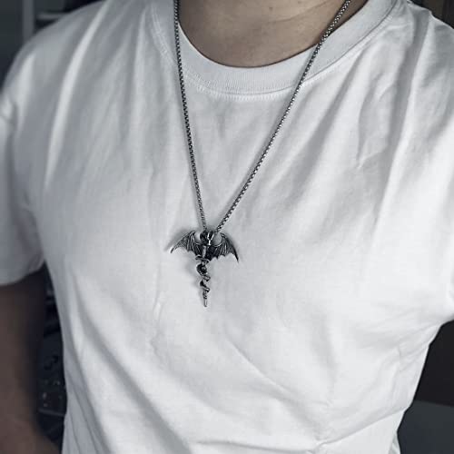 bahamut Mens Viking Jewellery Dragon Sword Pendant Necklace for Men Stainless Steel Gothic Vintage Jewelry with Chain