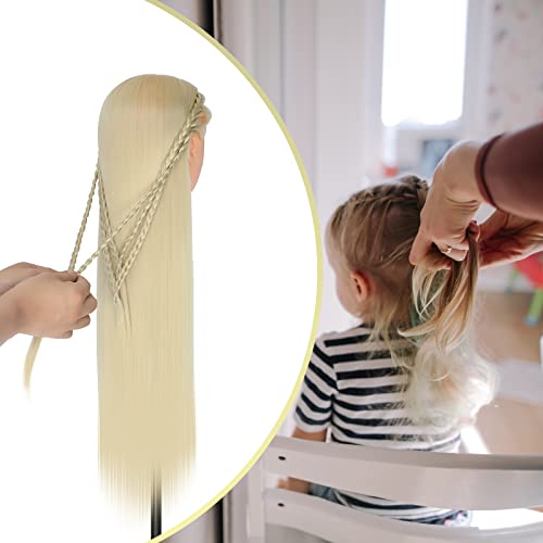 Trainingsköpfe, 28 inch Frisierkopf für Frisöre 100% Synthetikfaser-Haar Übungskopf,mit DIY Stricken Kit und kostenlose Tabelle Clips (Blond)