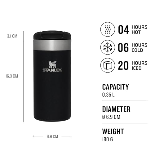 Stanley Aerolight Transit Travel Mug 0.35L - Keeps 4 Hours Hot - 6 Hours Cold - Dishwasher Safe - Leakproof - Car Cup Holder Compatible - Insulated Coffee Cup - Black Metallic
