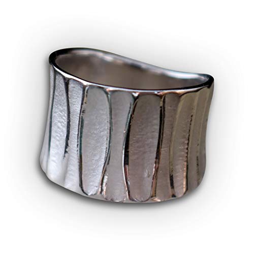 Breiter Silberring für Damen 925er Sterling Silber Bandring Wellen Muster Wave Ring | RG: (60 (19.1))