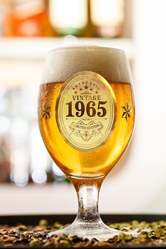 CROWNLY CRYSTAL® 1965 60th Birthday Personalized Beer Glasses for Men - Decorations and Presents for Him, Husband Gift Ideas