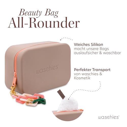 waschies Beauty Bag Brown Große Wasserabweisende, waschbare, weiche und Flexible Kosmetiktasche für die Aufbewahrung und Transport von waschies, Make-up & Kosmetik und vieles mehr