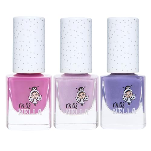 Miss Nella PURPLE UNICORN-Peel Off, geruchsneutral, Wasserbasis & Safe für Kinder Nagellack-Pack 3- Sweet Lavender (glitter), Butterfly Wings (glitter) & Little Poppet