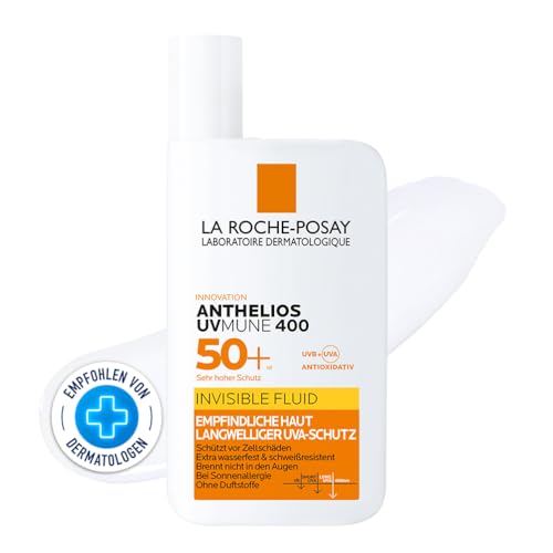La Roche Posay Sonnenfluid für das Gesicht für zu Sonnenallergie neigende und empfindliche Haut, Mit innovativem UV-Filter Mexoryl 400 LSF 50+, Anthelios Invisible Fluid UVMune 400, 50 ml