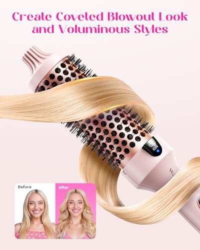 Wavytalk Thermobürste, Thermal Brush Blowout Boost Ionische Lockenbürste, Macht Haar Glatt und Glänzend, 5 Temperaturstufen, Haar schonend, 38mm Fass, Doppelspannung, Eurostecker, Sakura Rosa