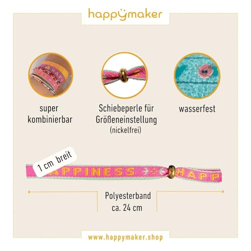 happymaker - Boho Armbänder, 4er Set, Stoffarmbänder und Glasperlen Armbänder, größenverstellbar mit Schiebeknoten und Schiebeperle, wasserfest, handmade in Deutschland