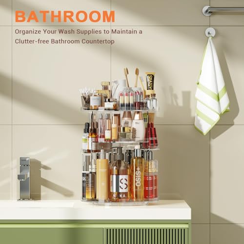 Auxmir Make Up Organizer mit 9 Einstellbaren Stufen, 360° Drehbar Schminktisch Kosmetik Organizer, Extra Größer Verbessert Schmink Organizer Skincare für Dresser Schlafzimmer Badezimmer, Transparent