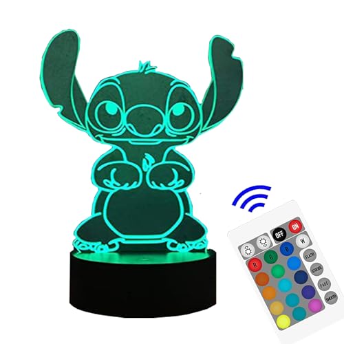 ZTZK Stitch Lampe, 3D LED Nachtlicht intelligente Fernbedienung Tischlampe 16 Farben für Weihnachten Stitch Geschenk Kinderzimmer Dekoration