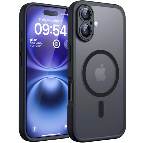 TOCOL für iPhone 16 Hülle für Magsafe, Vollständiger Kameraschutz Stoßfest Kratzfest Transluzente Rückseite Magnetisch Handyhülle für iPhone 16 Case, Schwarz