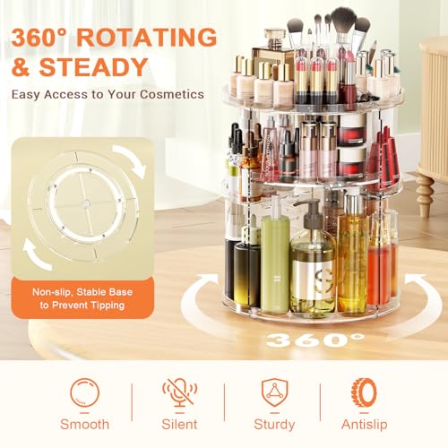 Auxmir Make Up Organizer mit 9 Einstellbaren Stufen, 360° Drehbar Schminktisch Kosmetik Organizer, Extra Größer Verbessert Schmink Organizer Skincare für Dresser Schlafzimmer Badezimmer, Transparent