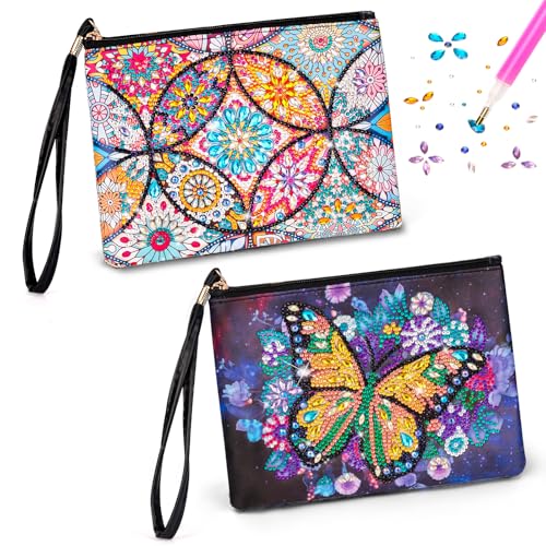Bastelset Mädchen 6 7 8 9 10 Jahre, Geschenk Mädchen 6-12 Jahre, Diamond Painting Kinder Geburtstagsgeschenke für Mädchen 6-10 Jahre, 2 Stücke Basteln Kleine Kosmetiktasche für Kinder Erwachsene