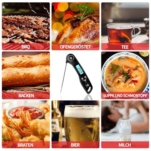 DOQAUS Fleischthermometer Grillthermometer Digitales Bratenthermometer Thermometer Kochen Küchenthermometer mit 3s Sofortiges Auslesen, Langer Sonde und LCD Bildschirm, Auto ON/Off für Küche,Grill,BBQ