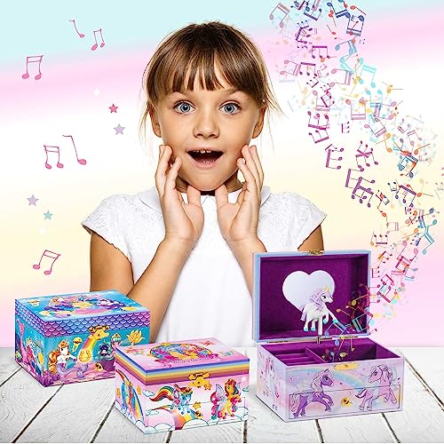 CRAZE, EINHORN Schmuckkästchen Kinder mit Spieluhr , Schmuckschatulle Mädchen mit drehendem Einhorn & Spiegel
