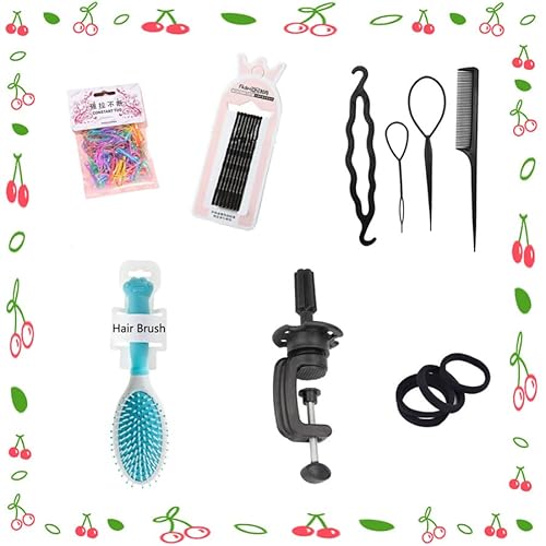 FEIYANJF Trainingsköpfe Frisierkopf für Kinder, Puppenkopf Synthetisches Buntes Haar, Schminkkopf für Mädchen Synthetisch Haar, Trainingsköpfe für Friseure mit Tischklemme+DIY