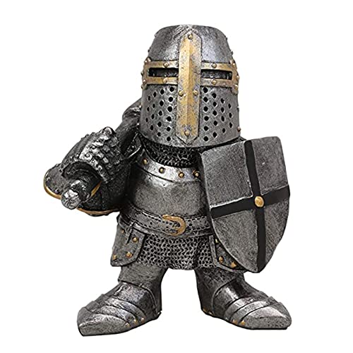 Lrxinki Gartenzwerg Ritter Wache Gartenzwerg Ornamente, 13cm Tall Outdoor Mittelalter Kreuzritter Ritter Anzug Statue Wasserdicht Harz Ornament, Für Hof Rasen Garten Dekorationen(004)