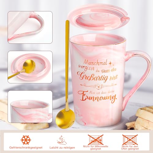 Geschenke für Frauen, Geburtstagsgeschenk für Frauen, Geschenk Tasse zum Muttertag, Weihnachten, Beste Freundin, 340ml Rosa Keramiktasse im Geschenkset