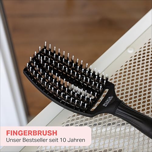Olivia Garden Fingerbrush Care Iconic - Medium - Schwarz - Detangler Bürste mit Wildschweinborsten & Nylon für gesundes und glänzendes Haar