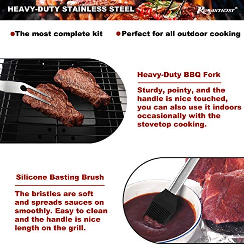 ROMANTICIST 20PCS Edelstahl Grillset für Geschenk - Edelstahl Grillzubehör Set im Aluminium - Professionelle Grillbesteck Koffer für Männer Frauen