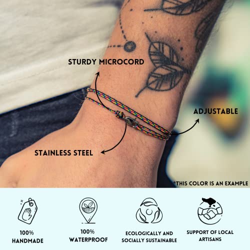 Made by Nami Dünnes Wickel-Armband Herren & Damen mit Karabiner-Haken Verschluss Handmade - Maritimer Surfer Schmuck - Minimalistisches Stoff-Armband - 100% Wasserfest & verstellbar (Smaragd Schwarz)