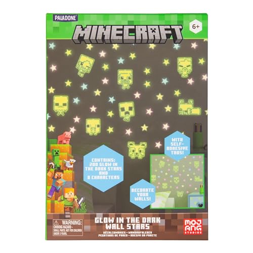Minecraft Wandaufkleber, leuchtet im Dunkeln, für Kinderzimmer, Wiederverwendbare Dekorationen, Spielzimmer und Schlafzimmer, Gaming-Dekor und Geschenk Paladone, Eine Größe