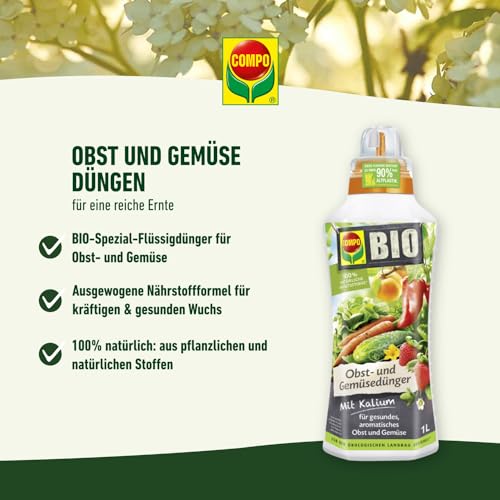 COMPO BIO Obst- und Gemüsedünger – für alle Obst- und Gemüsesorten – natürlicher Spezial-Flüssigdünger – 1 Liter