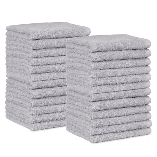Amazon Basics Gesichtshandtücher für Badezimmer, 100 % Baumwolle, besonders saugfähiger Waschlappen, schnelltrocknend, Handtücher für Beautysalon, 30 x 30 cm, 24er-Pack, Grau