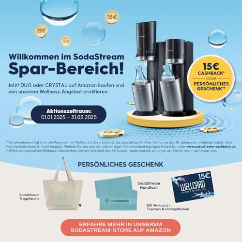 SodaStream Wassersprudler CRYSTAL 3.0 mit Quick-Connect CO2-Zylinder| inkl. 2x 0,8L CRYSTAL Glasflasche | Farbe: Titan