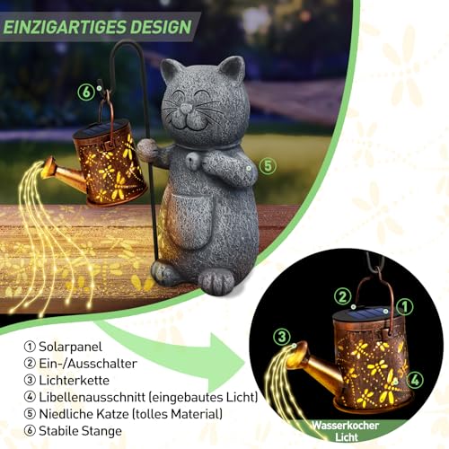 Hinshark Geschenke für Frauen Mama, Katze Deko Gartenstatuen mit Solar Laterne, Geburtstagsgeschenk für Frauen, Ostergeschenke Erwachsene Frauen, Geschenk für Frauen, Muttertagsgeschenk, Mama Geschenk