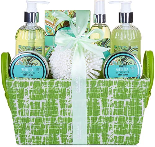 BRUBAKER Cosmetics Bade- und Dusch Set Weißer Tee und Ingwer Duft - 8-teiliges Geschenkset in Henkelbox
