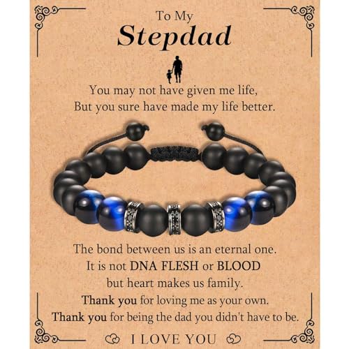 KORAS Step Dad Fathers Day Gift, Adjustable Beads Bracelet Gifts for Step Dad, Stepdad Presents for Birthday Christmas, Perfect Stepdad Gifts from Daughter Son