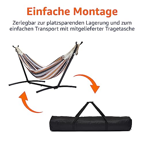 Amazon Basics Hängematte mit Gestell, Stoff, One Size, 117 cm x 300 cm x 100 cm, Mehrfarbig