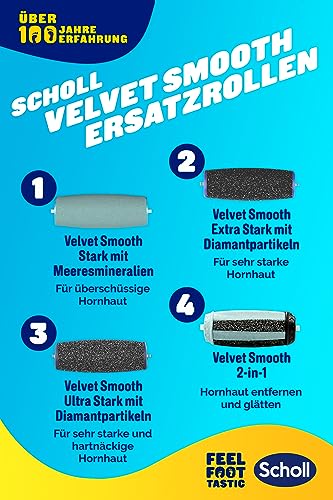 Scholl Velvet Smooth elektrischer Hornhautentferner Pro – Zur Hornhaut Entfernung auf nassen und trockenen Füßen – Wiederaufladbar – 1 Gerät + Ladestation , (1er Pack)