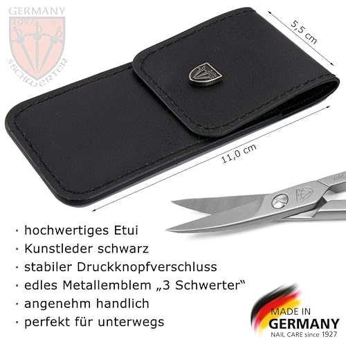 DREI SCHWERTER - Nagelschere gebogen | Scharfe Klinge zum exakten Schneiden von Nägeln. Rostfreie Markenqualität MADE IN GERMANY | Inhalt: Schwarzes Nageletui aus Kunstleder